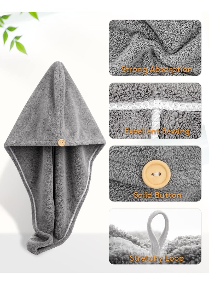 Microfiber Hair Towel Wrap 3 Pack – Fast Drying Hair Turban for Women – Super Absorbent Lightweight Quick Dry Hair Towel Cap for Curly, Long & Thick Hair – Anti Frizz Microfiber Hair Wrap with Secure Button Loop – Gym, Travel, Spa & Daily Hair Care - Multicolor - Image 3