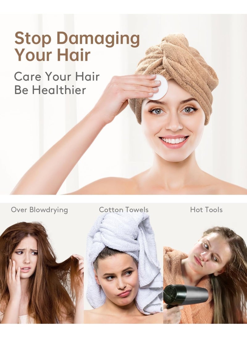 Microfiber Hair Towel Wrap 3 Pack – Fast Drying Hair Turban for Women – Super Absorbent Lightweight Quick Dry Hair Towel Cap for Curly, Long & Thick Hair – Anti Frizz Microfiber Hair Wrap with Secure Button Loop – Gym, Travel, Spa & Daily Hair Care - Multicolor - Image 4