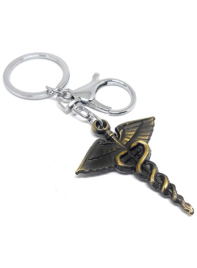 Aura Caduceus Doctors Symbol Gift Keychain For Doctors Men Women Boys Girls Husband Light Weight Metal Keychain (Green, 1) - Image 1