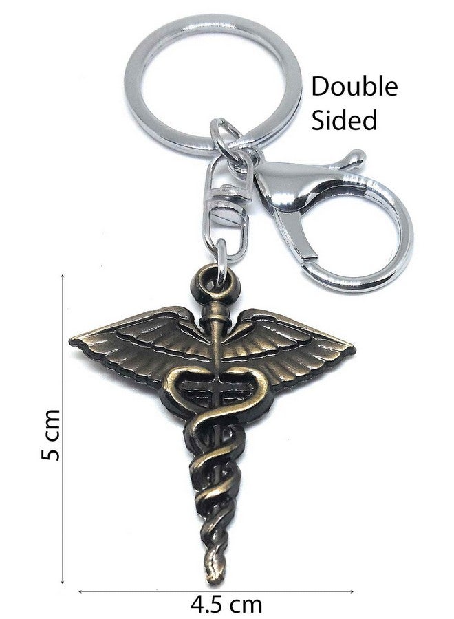 Aura Caduceus Doctors Symbol Gift Keychain For Doctors Men Women Boys Girls Husband Light Weight Metal Keychain (Green, 1) - Image 2