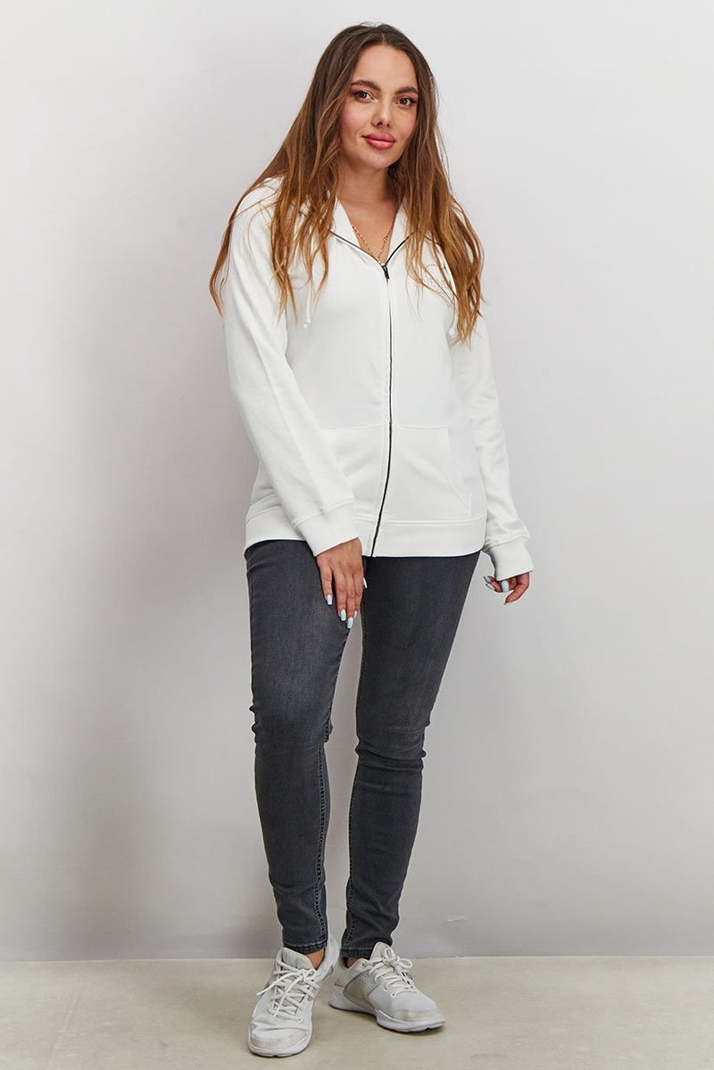 Love Moschino Women Hooded Neck Rhinestone Full Zip Sweatshirt, White  - Image 4