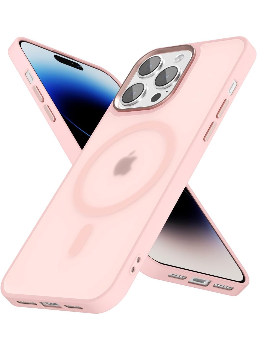 Magnetic Case for iPhone 14 Pro Compatible with MagSafe, Translucent Matte Back Slim Shockproof Phone Cover | Pink