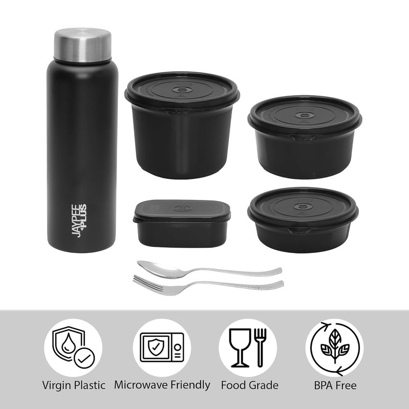 Jaypee Plus 1390 ml Stainless Steel Office Lunch Box | BPA Free, Microwave Safe & Spillproof Airtight 4 Containers | Includes Bottle, Spoon, Fork & Insulated Bag | Ideal for College & School (Grey) - Image 2
