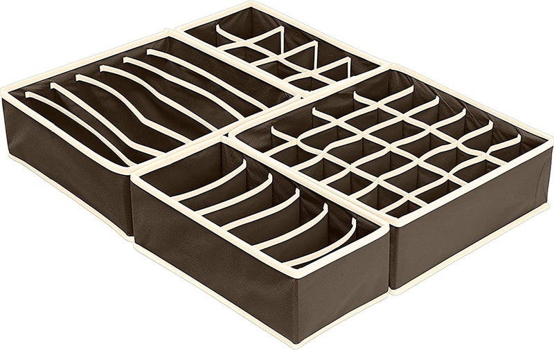 Vaoza Vaoza Drawer Organizer Storage Box Drawer Divider Innerwear Organizer Wardrobe Organizer for Innerwear Clothing Underwear Bra Socks Tie etc Set of 4 Brown - Image 2