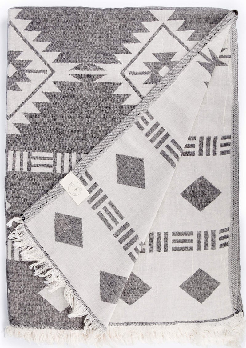 Bersuse 100% Cotton Belize XL Throw Blanket Turkish Towel Beach Blanket - Beach Camping Essentials - 75x90 Inches, Black - Image 1