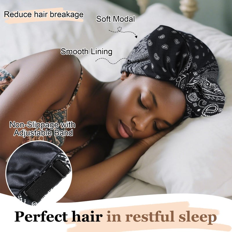 Ababalaya Satin Lined Beanies for Women Chemo Headwear Silky Lined Cotton Sleeping Cap (1, Black) - Image 2
