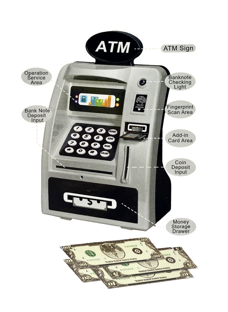 إيه تي إم ماكينة صراف آلي للأطفال – حصالة تعليمية بشكل ATM - مصممة على شكل صراف آلي حقيقي لتعليم الأطفال قيمة المال والادخار بطريقة تفاعلية ومرحة - Image 4