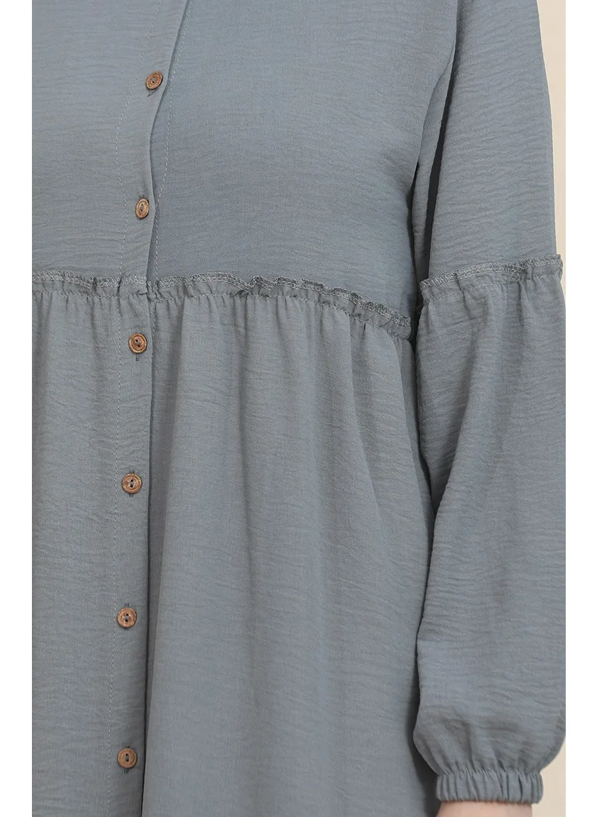 Sefa Merve Aerobin Fabric Pleated Tunic Trousers Double Suit 1006-01 Gray