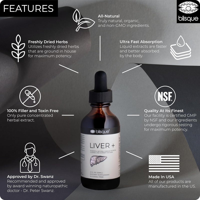 Blisque  Liver Complex Supplement to Detox Cleanse and Repair The Liver  DoctorApproved  Natural Ingredients  Milk Thistle and Dandelion Root  2 Ounce  59 Servings - Image 3