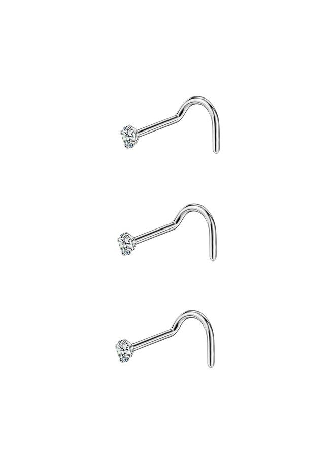 FANSING 3pcs 20g 1.5mm Clear CZ Nose Rings 20 Gauge Nose Studs Screw Nose Rings Studs for Women Surgical Steel Nostril Piercing Jewelry - Image 2