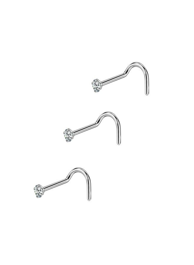 FANSING 3pcs 20g 1.5mm Clear CZ Nose Rings 20 Gauge Nose Studs Screw Nose Rings Studs for Women Surgical Steel Nostril Piercing Jewelry - Image 1