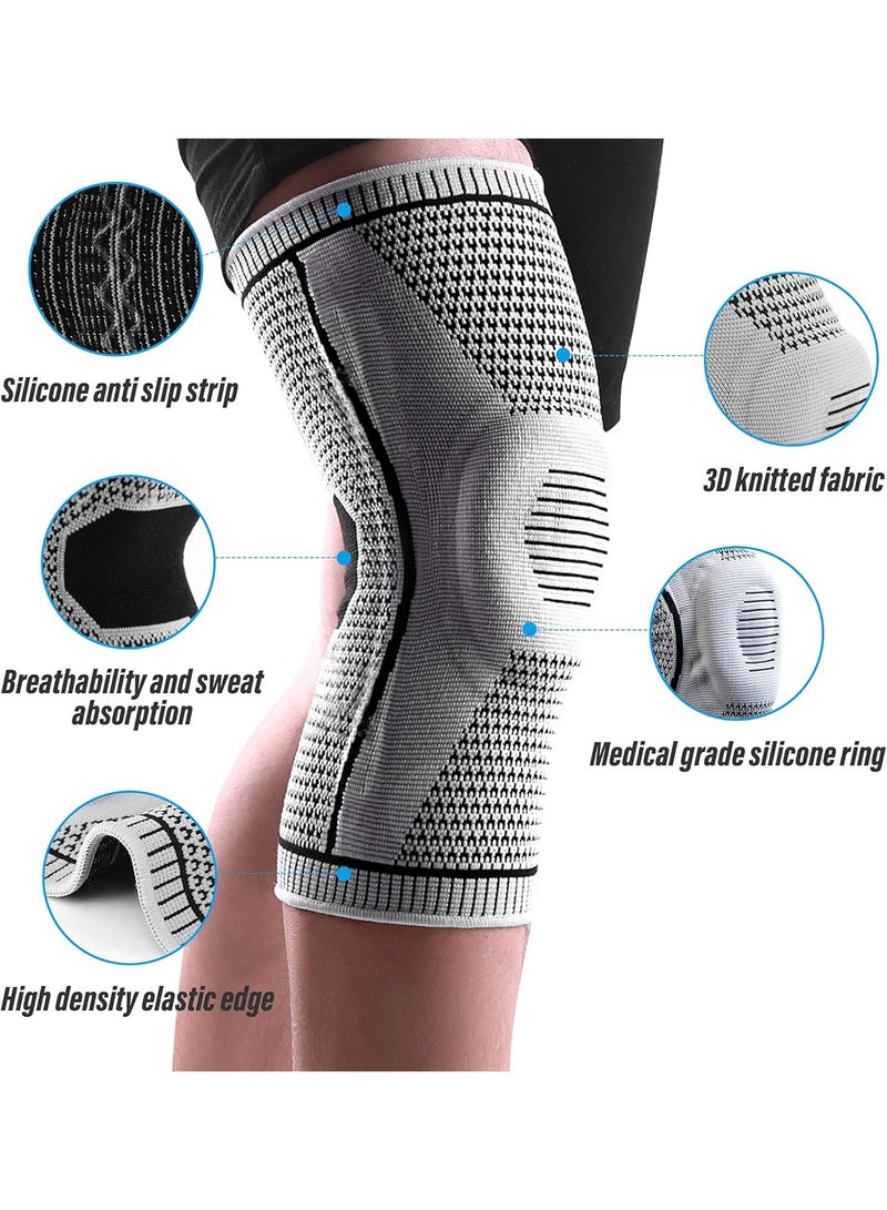2-Pack Knee Brace Compression Sleeve with Silicone Gel Support - Patella Stabilizer for Arthritis, Sports, Running, Weight Lifting, Meniscus Tear Relief, Comfortable & Breathable for Men & Women,Knee Pads - Image 2