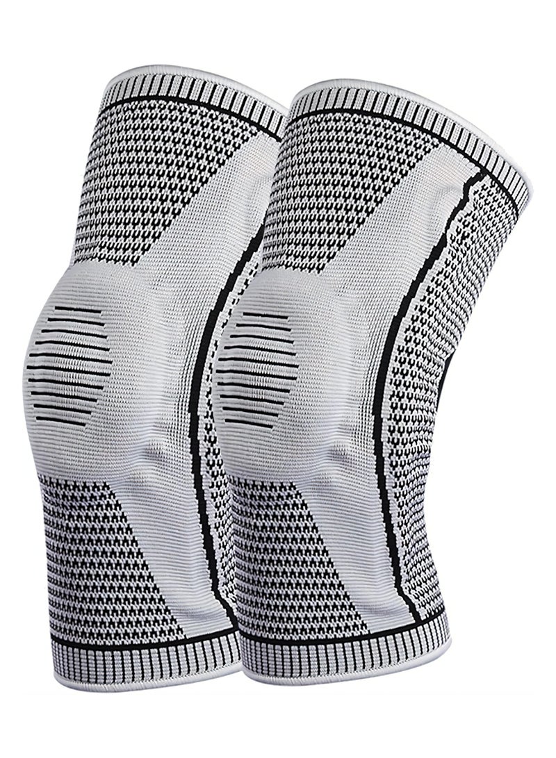 2-Pack Knee Brace Compression Sleeve with Silicone Gel Support - Patella Stabilizer for Arthritis, Sports, Running, Weight Lifting, Meniscus Tear Relief, Comfortable & Breathable for Men & Women,Knee Pads - Image 1