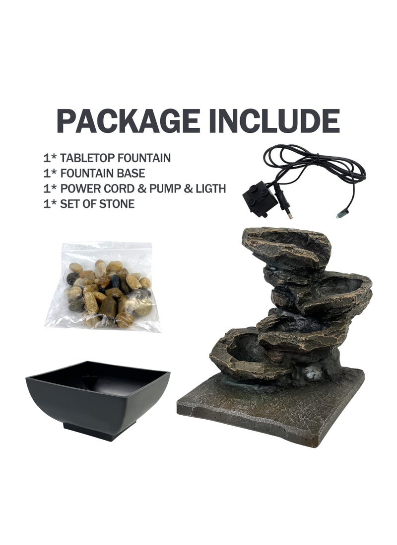 SYOSI Tabletop Fountain Waterfall Meditation Function with LED Light 4 Tier Rock Indoor Zen Relaxation Desktop for Home Decoration  - Image 5