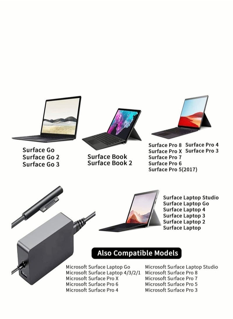 OULIYO - Surface Pro Charger 65w Microsoft Surface Pro Charger 15V 4A Surface Charger Compatible with Microsoft Surface Pro 8/7/6/5/4/3 Surface Book 2/1 Surface Go 3/2/1 Tablet Laptop Charger - Image 1