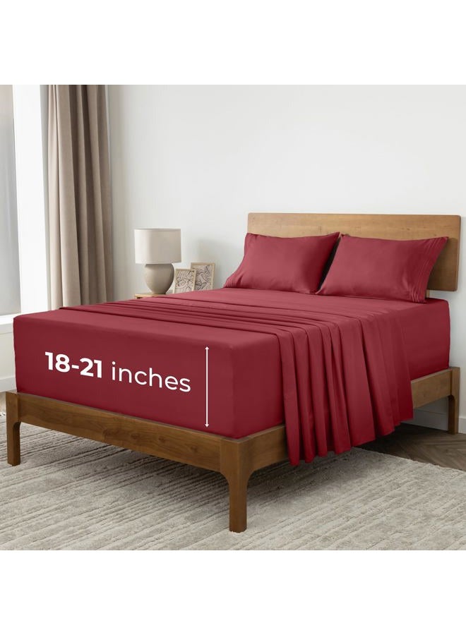 mellanni Extra Deep California King Sheets - 4 PC Iconic Collection Bedding - Hotel Luxury, Ultra Soft, Cooling Bed Sheets - Wrinkle, Fade, Stain Resistant (Cal King, Brick Red) - Image 1