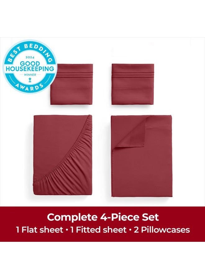 mellanni Extra Deep California King Sheets - 4 PC Iconic Collection Bedding - Hotel Luxury, Ultra Soft, Cooling Bed Sheets - Wrinkle, Fade, Stain Resistant (Cal King, Brick Red) - Image 4