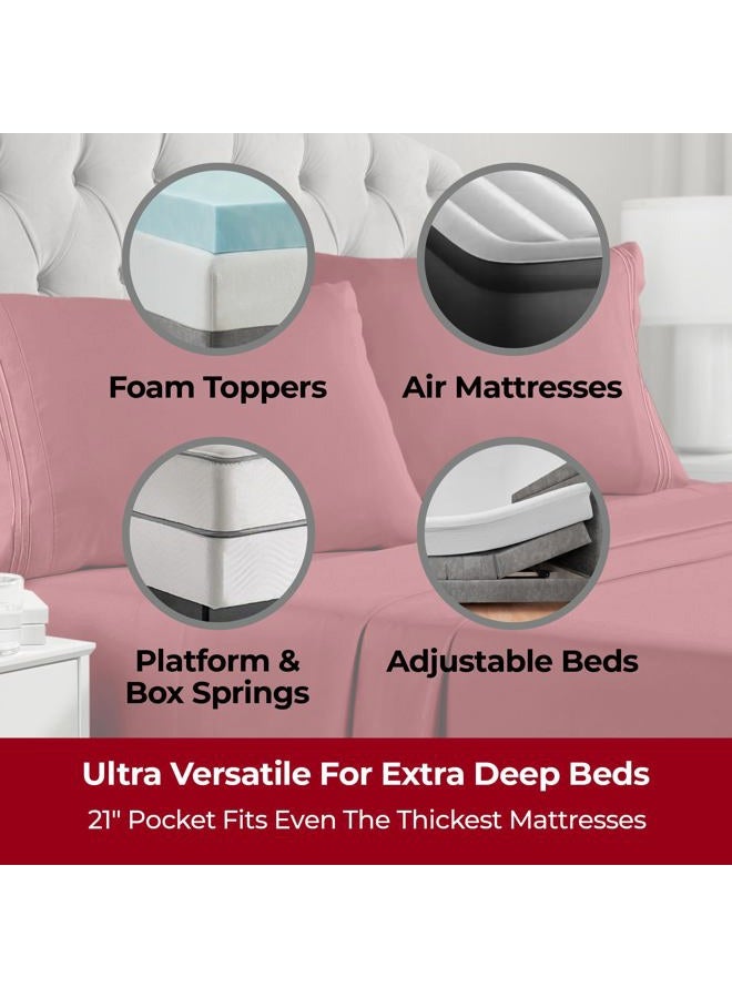 mellanni Extra Deep California King Sheets - 4 PC Iconic Collection Bedding - Hotel Luxury, Ultra Soft, Cooling Bed Sheets - Wrinkle, Fade, Stain Resistant (Cal King, Brick Red) - Image 2