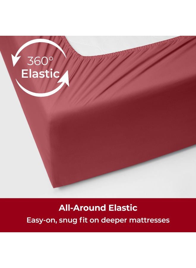 mellanni Extra Deep California King Sheets - 4 PC Iconic Collection Bedding - Hotel Luxury, Ultra Soft, Cooling Bed Sheets - Wrinkle, Fade, Stain Resistant (Cal King, Brick Red) - Image 5