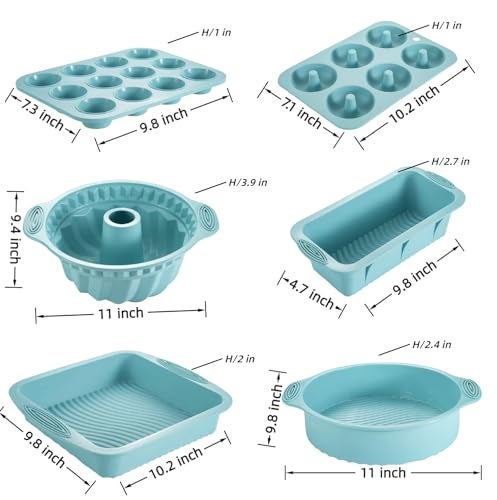 YADASWELL Nonstick Silicone Bakeware Set, 6 set Baking Cake Pan, Economical BPA Free Heat Resistant Bakeware Tools for DIY Loaf Bread Cheesecake Pizza Cupcake Muffin (Blue) - Image 2