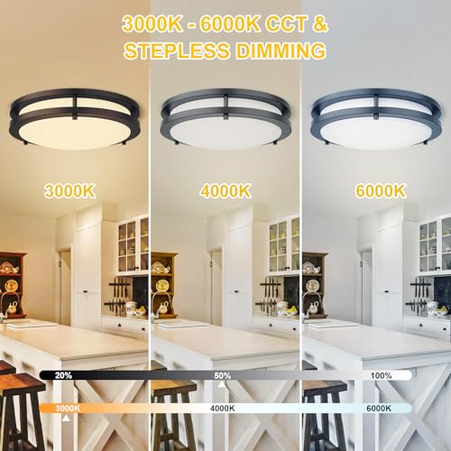 Kalium LED Ceiling Light with Remote 13 Inch Flush Mount Ceiling Light Fixture, 24W 3000K-6000K Adjustable Color Temperature, Dimmable Lighting Fixtures for Kitchen Bedroom Hardwired Installation - Image 4