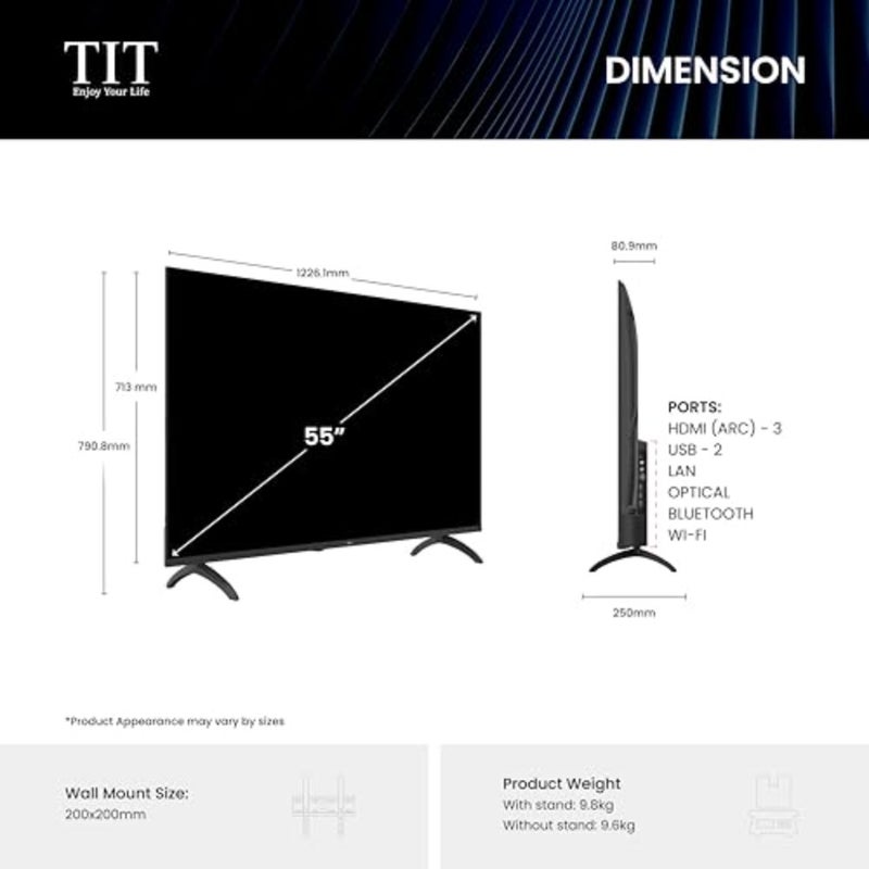 تلفزيون ذكي 55 بوصة 4K QLED للترفيه المنزلي، أسود، مع Google TV Android 14، Dolby Vision، HDR10/HLG، وضع الألعاب HSR 60 هرتز، Dolby Audio، 3× HDMI (ARC)، Wi-Fi + Bluetooth - Image 3
