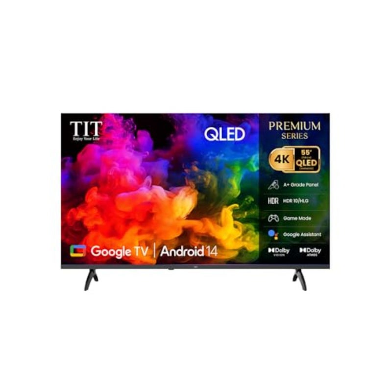 تلفزيون ذكي 55 بوصة 4K QLED للترفيه المنزلي، أسود، مع Google TV Android 14، Dolby Vision، HDR10/HLG، وضع الألعاب HSR 60 هرتز، Dolby Audio، 3× HDMI (ARC)، Wi-Fi + Bluetooth - Image 1
