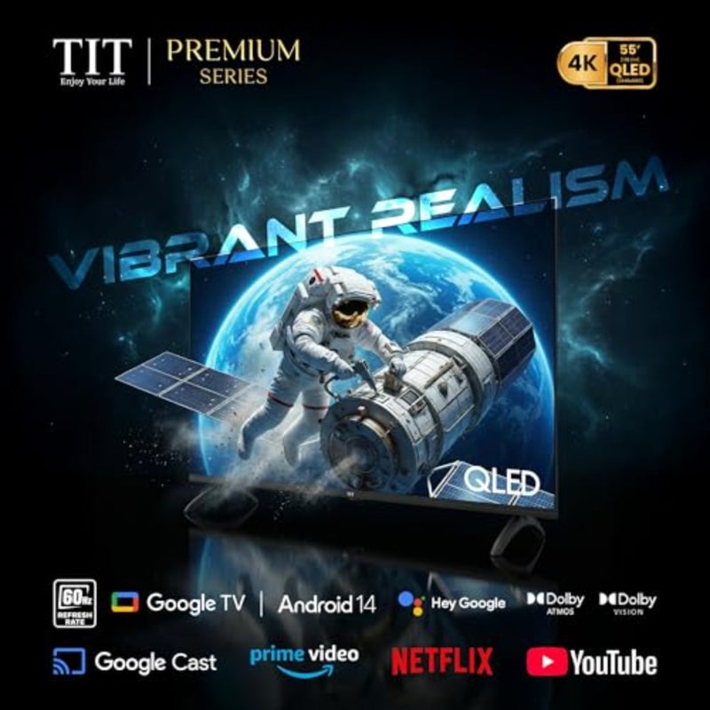 تلفزيون ذكي 55 بوصة 4K QLED للترفيه المنزلي، أسود، مع Google TV Android 14، Dolby Vision، HDR10/HLG، وضع الألعاب HSR 60 هرتز، Dolby Audio، 3× HDMI (ARC)، Wi-Fi + Bluetooth - Image 5