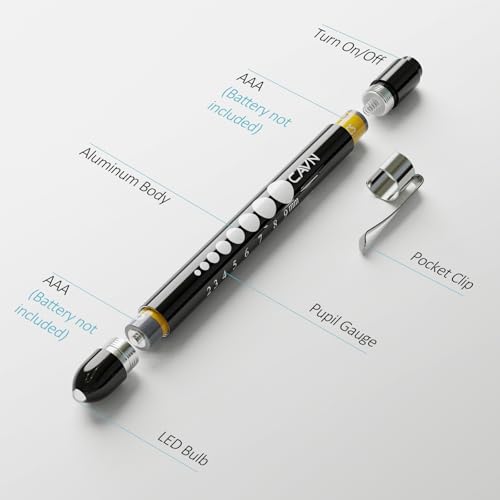 CAVN Pen Light with Pupil Gauge LED Penlight for Nurses Doctors, 2 Pcs Reusable Medical Penlight for Nursing Students (Black/White) - Image 2