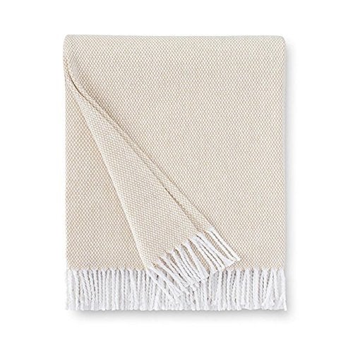 Sferra Terzo 100% Brushed Cotton Throw - Sand/White - Image 1