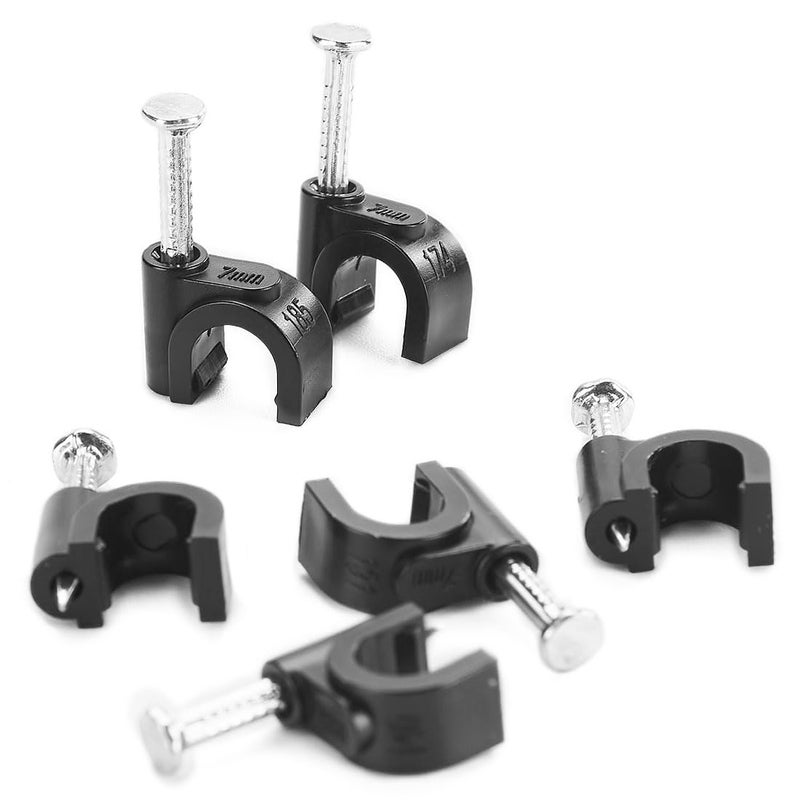 HS 7mm Ethernet Cat6 Cable Clips Clamps RG6 with Steel Nail 200 Pack Wire Clips Black for WallCord Management