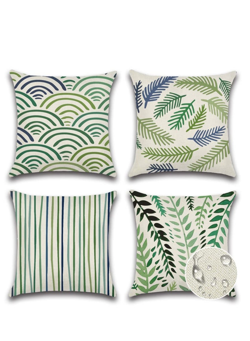 SYOSI Outdoor Decorative Cushion Covers 45x45 cm Waterproof Pillow Covers Tropical Leaf Outdoor Cushions Patio Garden Geometric Pillowcases for Bench Sofa Home Decor Set of 4 - Image 1