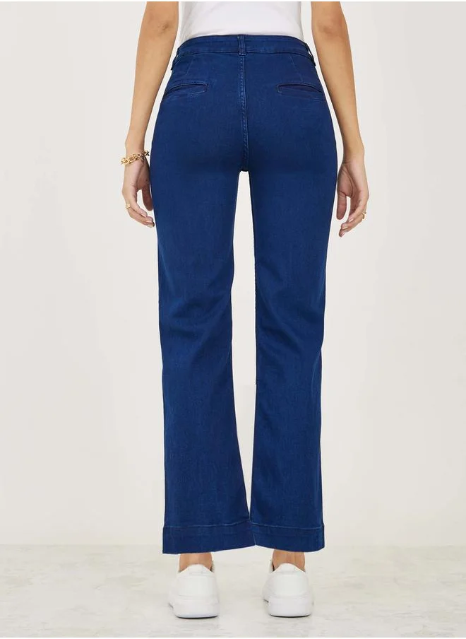 Styli Solid Flared Jeans with Patch Pocket