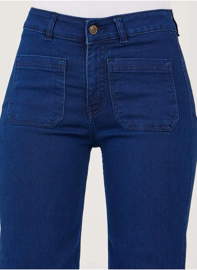 Styli Solid Flared Jeans with Patch Pocket