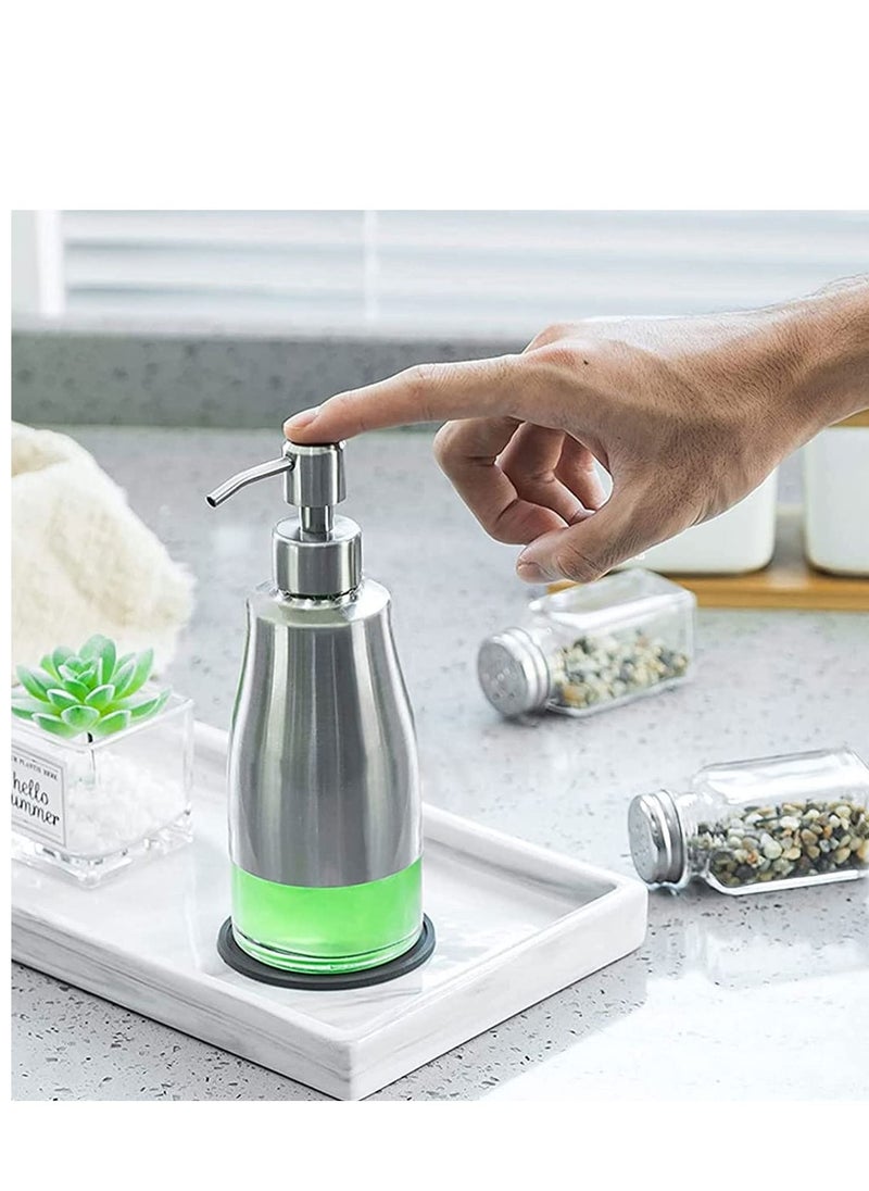 Excefore Reusable Soap Dispenser with Non-Slip Coaster Stainless Steel Case Glass Liner Hand Pump Dispenser Refillable Liquid Hand Soap Dispenser for for Bathroom Kitchen (11OZ / 320ML)  - Image 2