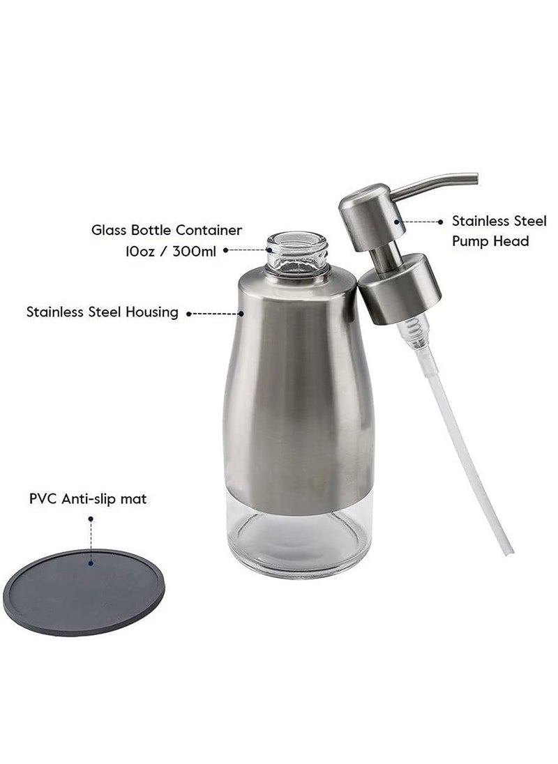 Excefore Reusable Soap Dispenser with Non-Slip Coaster Stainless Steel Case Glass Liner Hand Pump Dispenser Refillable Liquid Hand Soap Dispenser for for Bathroom Kitchen (11OZ / 320ML)  - Image 5