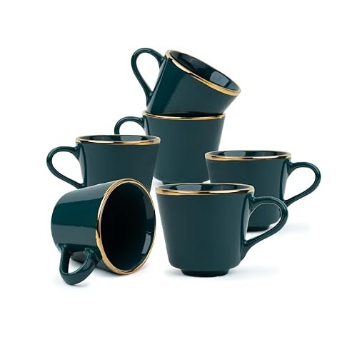 Shay Ceramic Tea Cup Set, Set of 6, Teal Green with Real Gold Line, 180ml | Cup Set of 6 for Tea | Glossy Finish | Premium Ceramic | Tea Cup Set of 6 (Tea Cups - Teal Gold Line) - Image 1