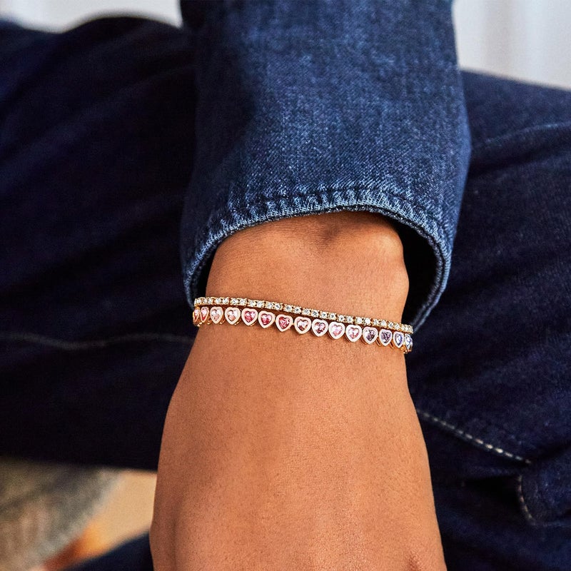 BaubleBar Kali Tennis Bracelet for Women - Classic Gold-Plated Eternity Band Bracelet w/Cubic Zirconia Crystals, Hypoallergenic, Thin Gold Bracelet for Stacking, Women's Jewelry, Rainbow Ombre, 7.15" - Image 3