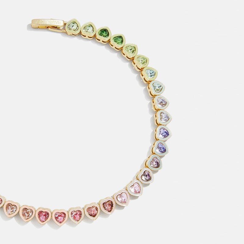 BaubleBar Kali Tennis Bracelet for Women - Classic Gold-Plated Eternity Band Bracelet w/Cubic Zirconia Crystals, Hypoallergenic, Thin Gold Bracelet for Stacking, Women's Jewelry, Rainbow Ombre, 7.15" - Image 2