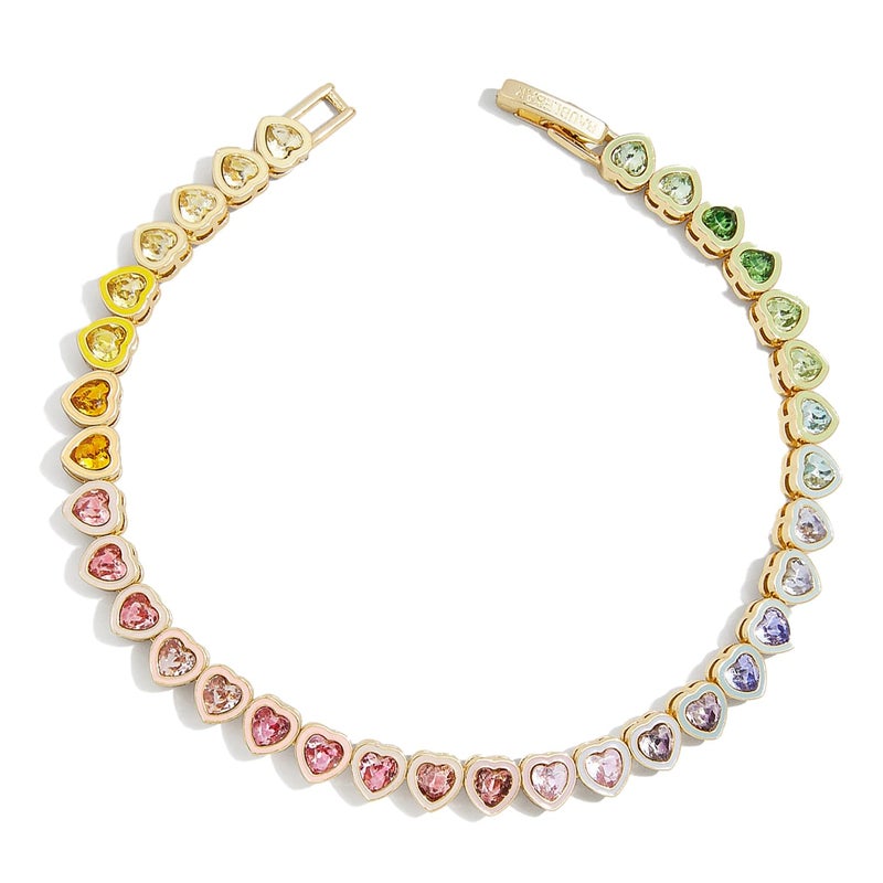 BaubleBar Kali Tennis Bracelet for Women - Classic Gold-Plated Eternity Band Bracelet w/Cubic Zirconia Crystals, Hypoallergenic, Thin Gold Bracelet for Stacking, Women's Jewelry, Rainbow Ombre, 7.15" - Image 1