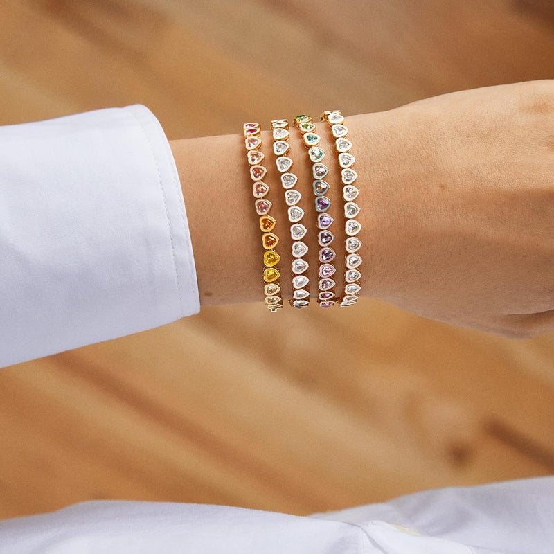 BaubleBar Kali Tennis Bracelet for Women - Classic Gold-Plated Eternity Band Bracelet w/Cubic Zirconia Crystals, Hypoallergenic, Thin Gold Bracelet for Stacking, Women's Jewelry, Rainbow Ombre, 7.15" - Image 5