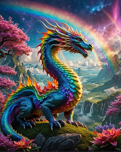 ldazao Dragon Paint By Numbers Kit For Adults Beginner Colourful Dragons Adult Paint By Number Kits Acrylic On Canvas Easy Oil Painting Kit Adults PaintByNumber Kits For Gift Home Wall Decor 16x20 Inch - Image 1