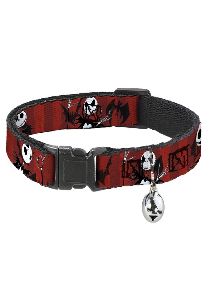 Buckle Down Cat Collar Breakaway Nightmare Before Christmas Jack Poses Bats Red Stripe, Multicolor, 1/2" Wide - Fits 8-12" Neck (DC-BABKSR-WDY035-0.5-M) - Image 1