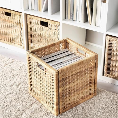 AKWAY Wicker wardrobe cube basket for storage, cloths, newspapers, photos, toys, plants or other memorabilia, 12.5 x 13.5 x 12.5 Inch (Beige, 11.5W x 11.5L x 11.5H) - Image 2