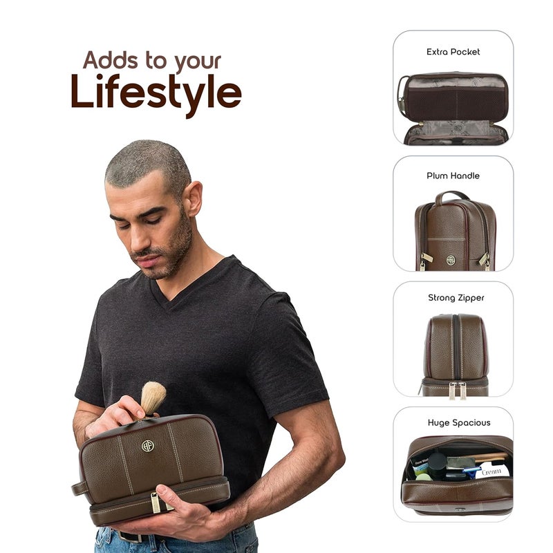 HAMMONDS FLYCATCHER Genuine Leather Toiletry Bag for Men and Women Cosmetic Organizer Bag, Travel Organizer Pouch, Shaving Kit Bag for Men Toiletry Pouch for Men with Multiple Pockets - Brushwood - Image 3