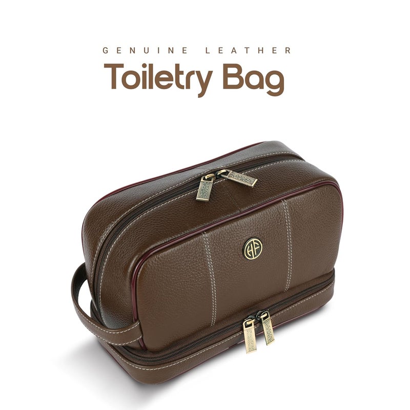 HAMMONDS FLYCATCHER Genuine Leather Toiletry Bag for Men and Women Cosmetic Organizer Bag, Travel Organizer Pouch, Shaving Kit Bag for Men Toiletry Pouch for Men with Multiple Pockets - Brushwood - Image 2