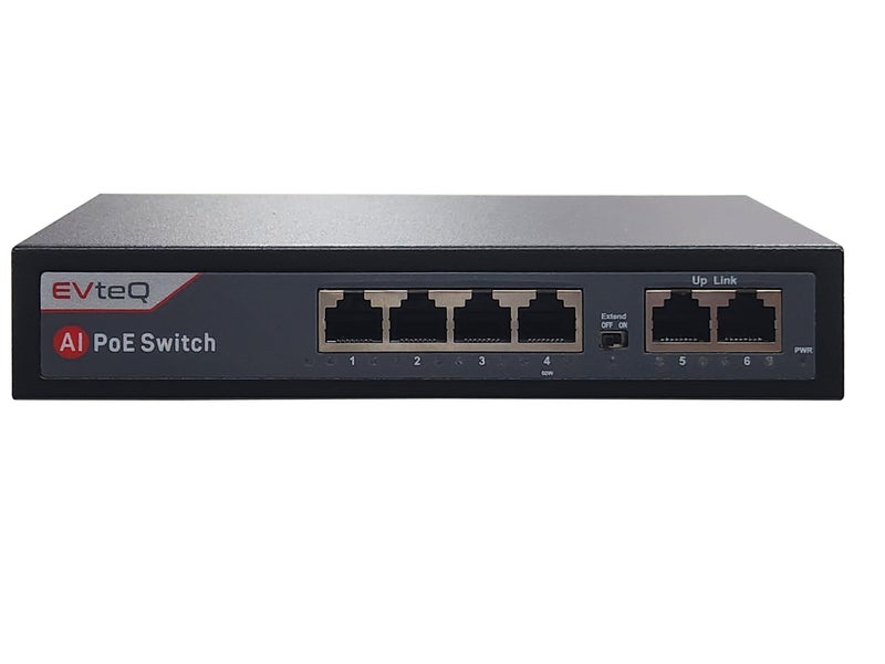 EVteQ 6 Ports Fast Ethernet with 4 PoE Ports (10/100 Mbps) & 2 Uplink Ports (10/100base) POE Switch | Max. 30W Output of Single PoE Port | LED Light Indicators | Fast Transmission | Watchdog - Image 4