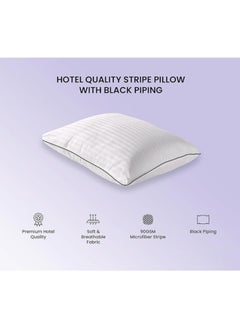 Comfy COMFY SET OF 4 HOTEL STYLE COTTON WHITE STRIPE HYPOALLERGENIC PILLOW WITH BLACK PIPING  - Image 3
