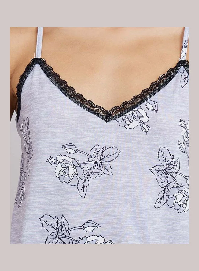 Styli AOP Sketchy Floral Lace Trim Cami and Shorts Set