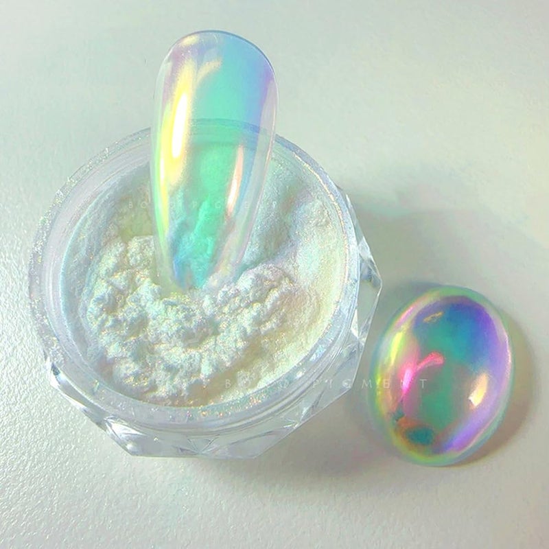 Pretty Diva 0.3g Mermaid Unicorn Chrome Nail Powder, Aurora Iridescent Chrome Powders for Nails, Mermaid Powder for Nails Chrome Mica Powder Manicure Pigment (Unicorn, 0.3g) - Image 1